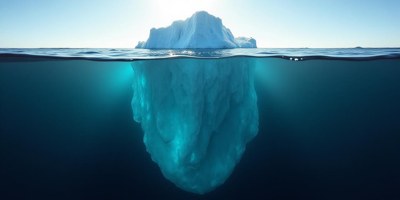 A large iceberg floating in deep blue water representing the hidden risks of legal documents