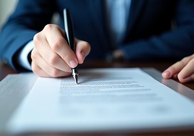 Close up of a professional signing a legally binding contract